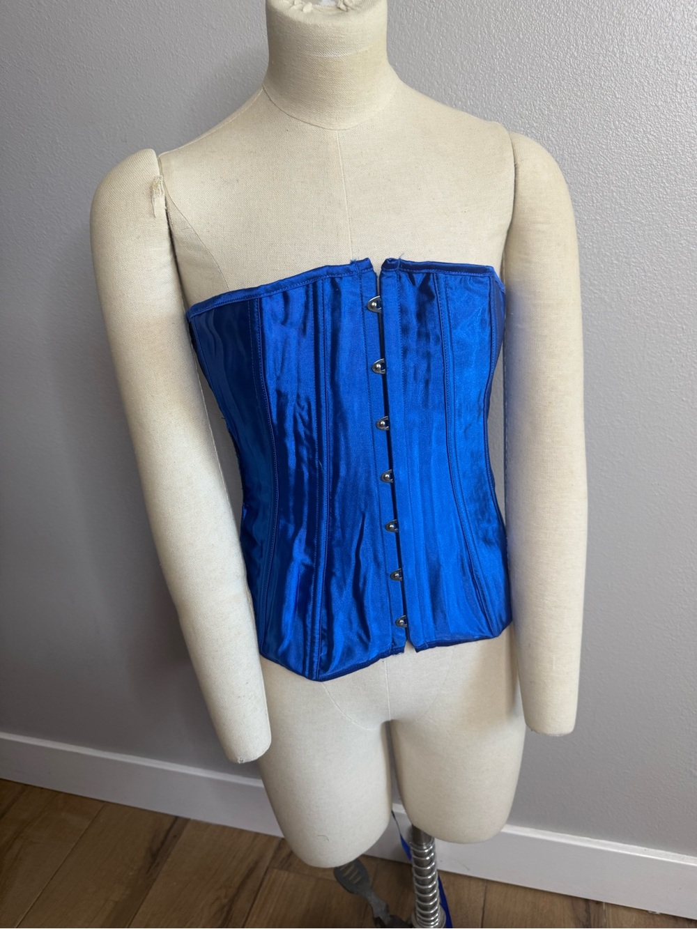 Blue Satin Strapless Corset Top